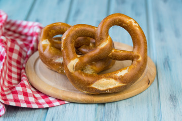 German bretzels on wooden background