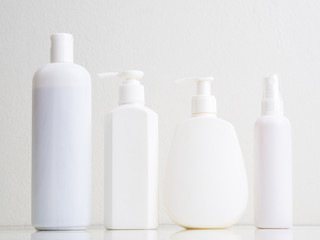 Shampoo beauty plastic bottle on White background.