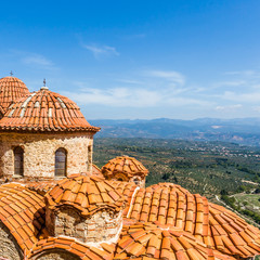 Byzantine church in medieval city of Mystras, Greece, Europe
