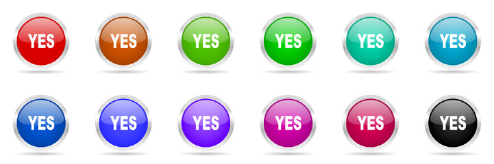 yes colored chrome vector icons set
