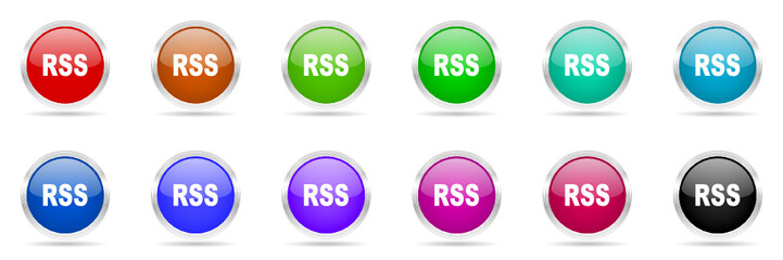rss colored chrome vector icons set