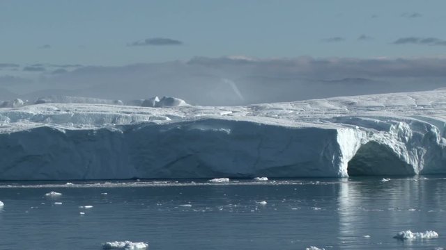 View of the icebergs of Disko Bay, Ilulissat, Greenland from a passing ship