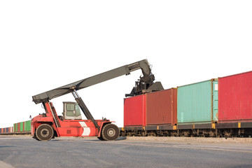 Forklift handling container box loading