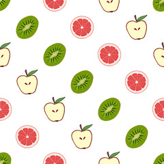 Seamless pattern background grapefruit, kiwi, apple.