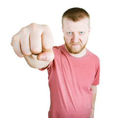 Man stretched out his fist forward