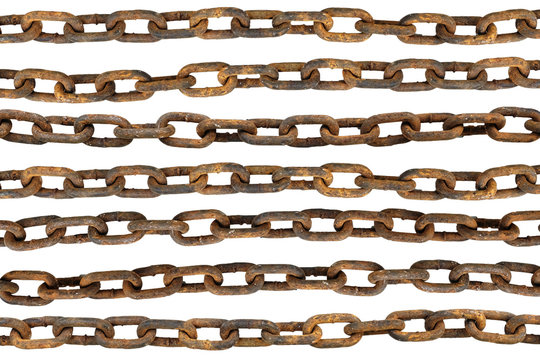 Old iron rusty chain isolated on white background