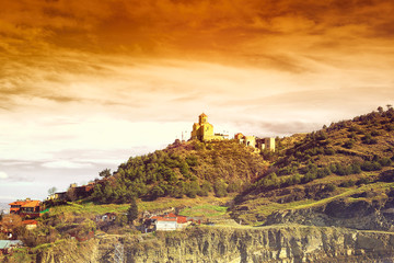 View from Narikala castle, funicular and Old Town of Tbilisi. Georgia