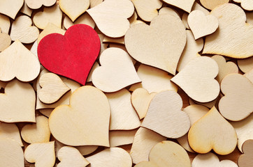  Heart on the wooden background of hearts. Valentines day.