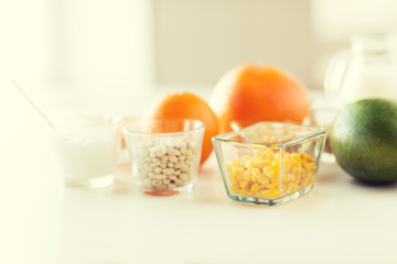close up of food ingredients on table