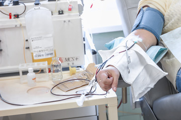 The process of blood collection from the donor. Medical device returns the blood components to the...