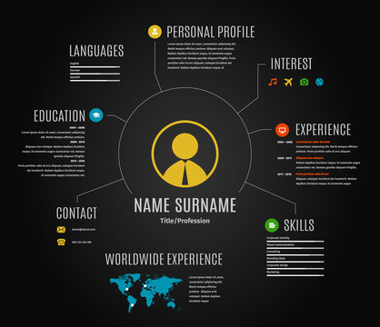 Vector dark resume web infographic template.