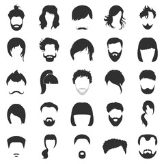 Hair 25 black simple icons set for web design - 107248866