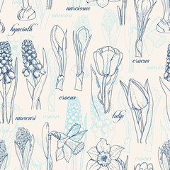 Seamless pattern with spring flowers
