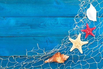 Marine Network and shells on blue boards