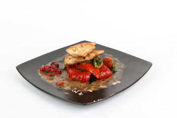 Image of tasty baked crocodile with vegetables