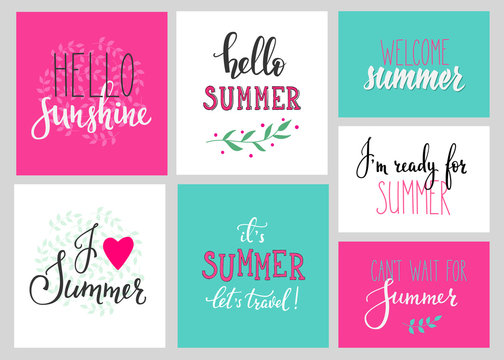 Hello summer lettering typography set