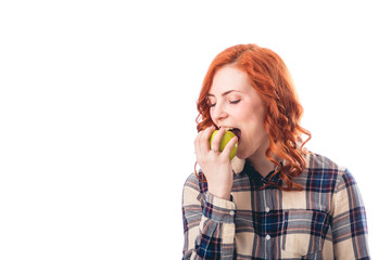 picture of young woman eating apple