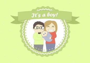 Its boy card with a little boy and his parents