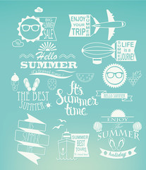 Summer holidays design elements on blue background.