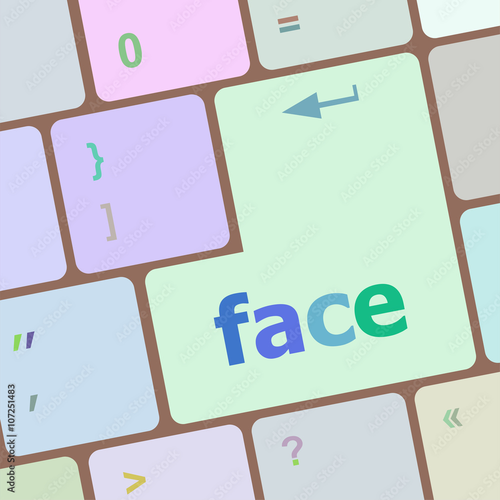 Poster face word on keyboard key, notebook computer button vector illustration