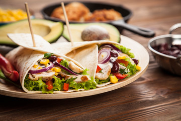 Tortilla with a mix of ingredients