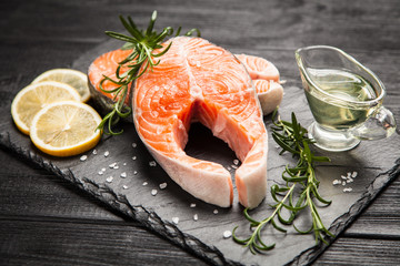 Fresh salmon on old wood