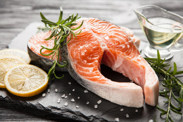 Fresh salmon on old wood