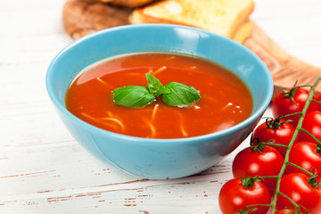 Tomato soup and basil
