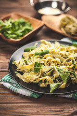 Cooked tagliatelle on a plate