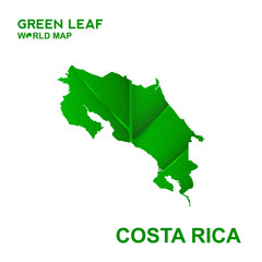 Fototapeta premium Map Of Costa Rica,Nature green leaf, vector illustration