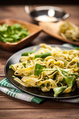 Cooked tagliatelle on a plate