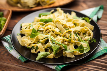 Cooked tagliatelle on a plate