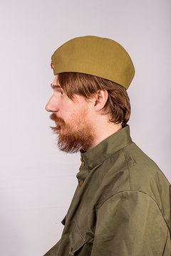 Portrait of a Russian soldier, a profile headshot against