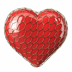 Red heart in a golden cage. 3d illustration