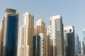 Plakat Dubai city business district with skyscrapers