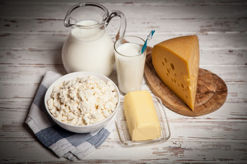 Milk jar on wooden table