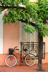 Fototapeta na wymiar bicycle/ bicycle parked against a building in Trinidad Cuba