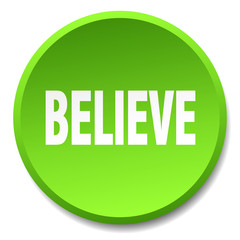 believe green round flat isolated push button