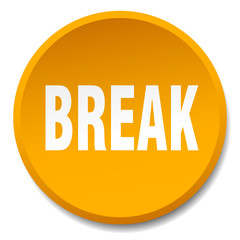 break orange round flat isolated push button