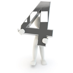 Obraz premium 3D Human character holding silver number four