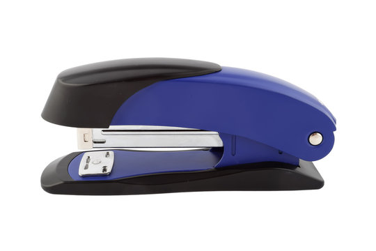 Blue stapler isolated on white background