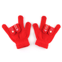 Pair of red winter gloves with love sign