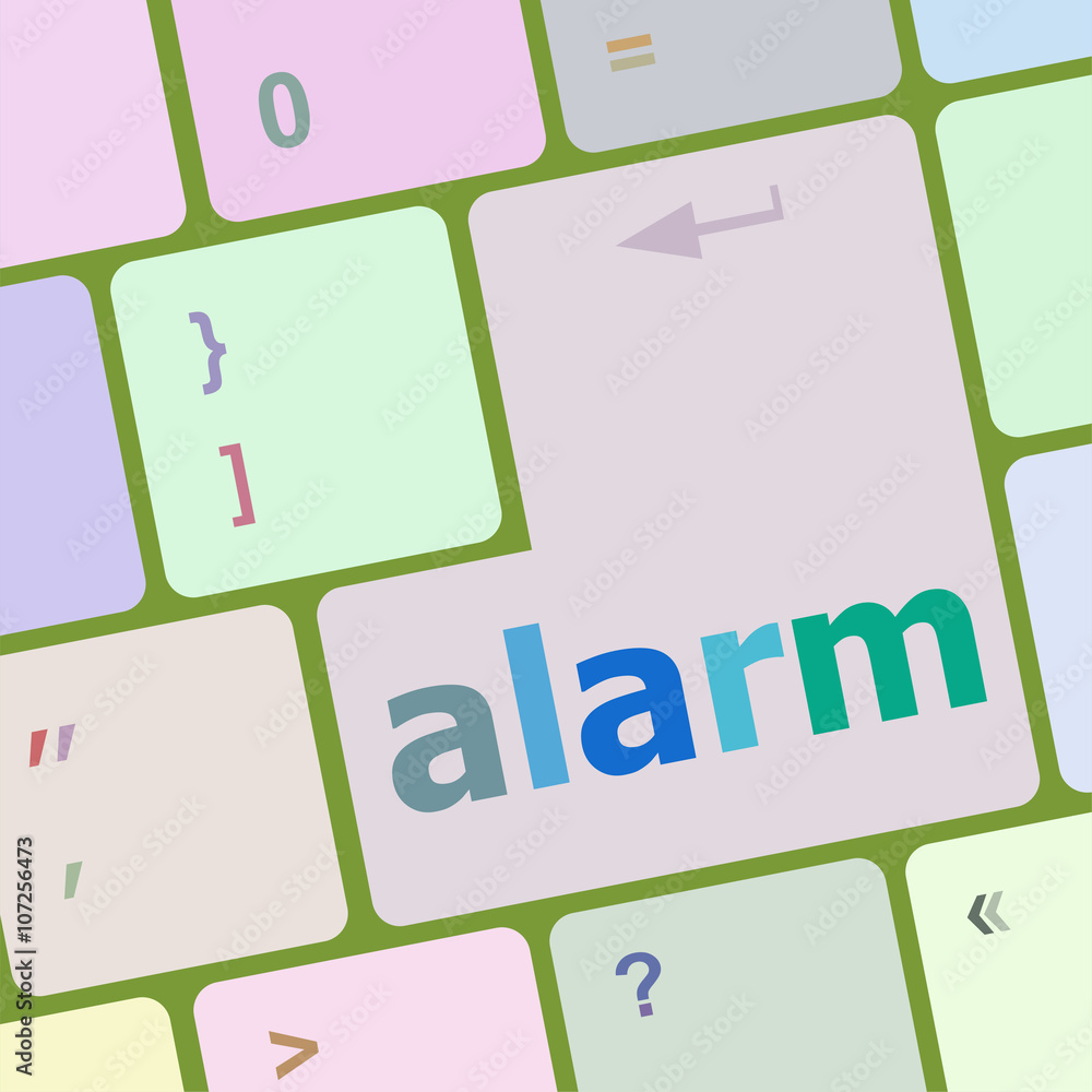 Aufkleber alarm button on the keyboard key vector illustration