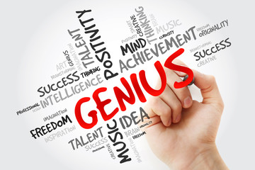 Hand writing Genius with marker, word cloud business concept