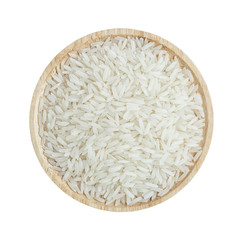 Basmati rice in wooden bowl isolated with clipping path