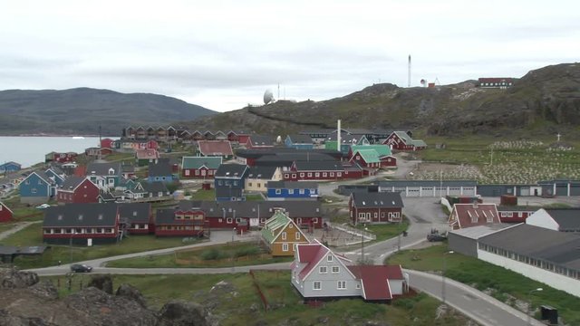 General view of Qaqortoq in Greenland with Saviours Church in the foreground