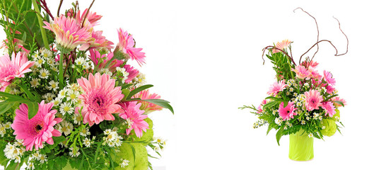 Vase of flowers on white background