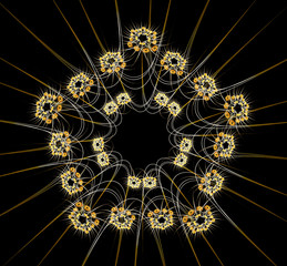Abstract fractal design. Pentacle of stars on black.