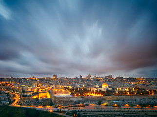 Fototapeta na wymiar Dramatic clouds over Jerusalem old city, Israel