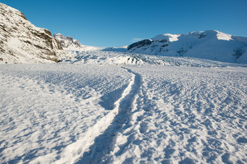 Winter path to the Skaftafellsjokull glacier, Iceland